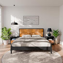 Bme Madia King Size Bed Frame and Headboard - BLACK & TEAK BROWN - Brand New