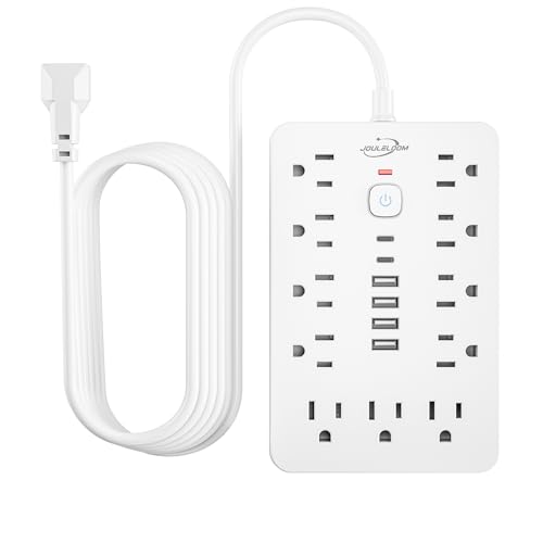 JOULE 6 FT FLAT PLUG SURGE PROTECTOR POWER STRIP 11 MULTIPLE AC OUTLETS - WHITE - Like New