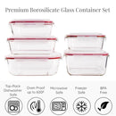 LEXI HOME 10-PIECE PREMIUM GLASS FOOD STORAGE CONTAINER SET WITH RED LOCKING LID - Like New