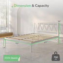NOVILLA QUEEN BED FRAME WITH HEADBOARD METAL PLATFORM NO BOX SPRING WHITE - Brand New