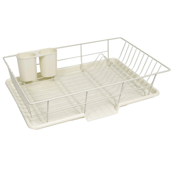 SWEET HOME COLLECTION METAL, PLASIC 3 PIECE DISH DRAINER RACK SET IVORY - Like New
