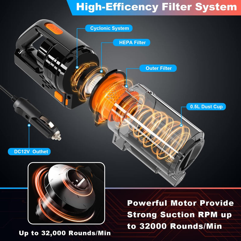 KOWASIS SV11 Car Vacuum Cleaner, Portable High Power 150W/7500Pa, 16.4Ft - Black - Like New