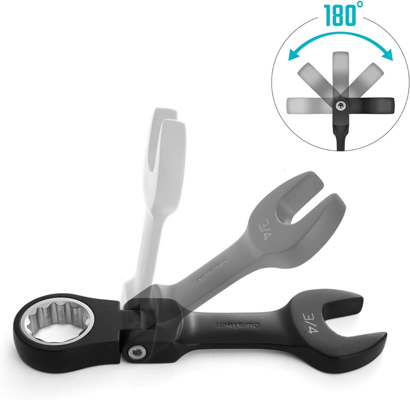 DURATECH Stubby Flex-head Ratcheting Combination Wrench Set, 8-piece - Black - Like New