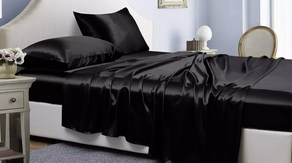 BIBB HOME SILKY SATIN 4 PIECE SHEET SET, KING - BLACK - Like New