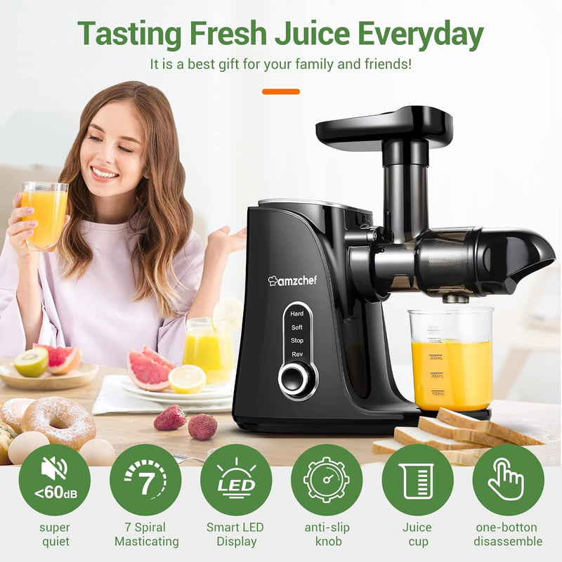 AMZCHEF Slow Cold Press Juicer Machines with 2 Speed Modes - BLACK Like New