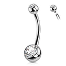OUFER TITANIUM BELLY BUTTON RINGS, BELLY RING, ROUND CZ NAVEL - SILVER - Brand New