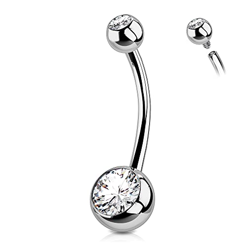 OUFER TITANIUM BELLY BUTTON RINGS, BELLY RING, ROUND CZ NAVEL - SILVER - Brand New