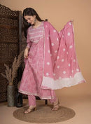 Meera Fab Women's Cotton Printed Anarkali Kurta With Palazzo & Dupatta Set X-Lg - Brand New
