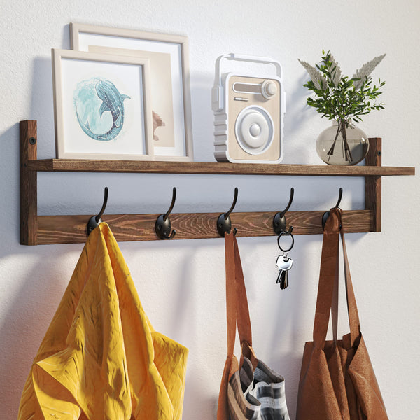 BAMEOS WALL MOUNTED COAT RACK EASY INSTALL RUST PROOF 28.9 INCH - BROWN WOODEN - Like New