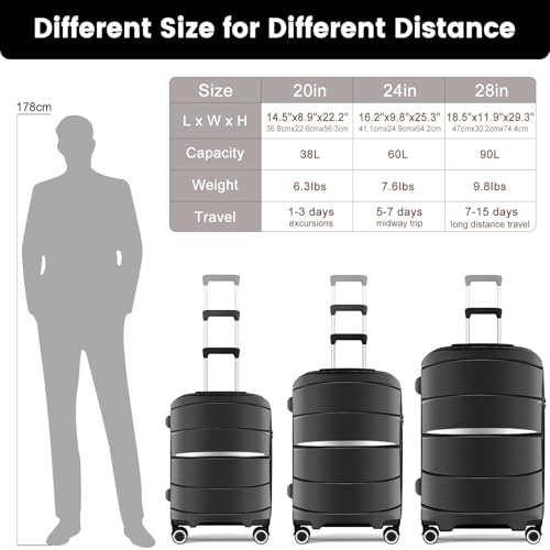 AXIDOU 20 INCH CARRY-ON LUGGAGE 22X14X9, SUITCASE SPINNER, PP20-01 - BLACK - Like New