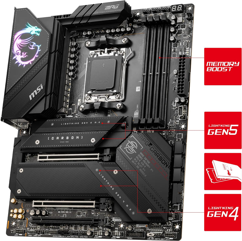 MSI MPG X670E Carbon WiFi Gaming Motherboard, AM5, DDR5, PCIe 5.0, ATX - Black - Like New