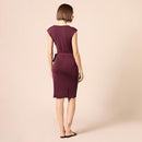 AMAZON ESSENTIALS WOMEN'S CAP SLEEVE BOAT-NECK FAUX WRAP DRESS BURGUNDY S - Brand New