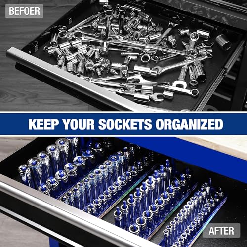 WORKPRO Socket Organizer Set, 4PC, 1/4", 3/8", 1/2" Drive W004741A - BLUE - Like New