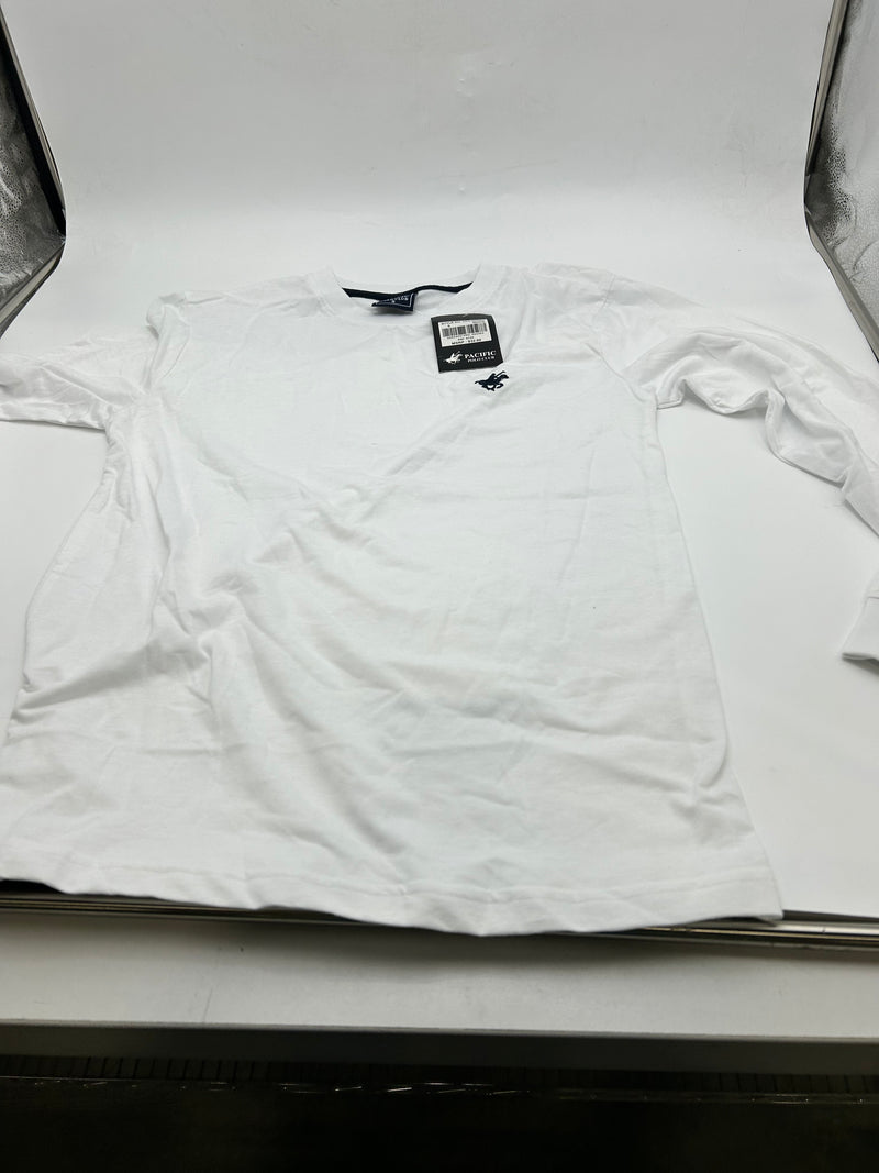 PACIFIC POLO MEN'S PACIFIC POLO CLUB 100% COTTON LONG SLEEVE T-SHIRT - S - WHITE - Brand New