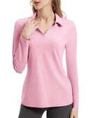 FKEEP WOMEN'S TENNIS GOLF SHIRT LONG SLEEVED TOP SPORT V-NECK ATHLETIC S -PINK - Brand New