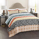 Lush Decor Bohemian Stripe Reversible Cotton Quilt Set 3 Piece Turquoise/Orange - Like New