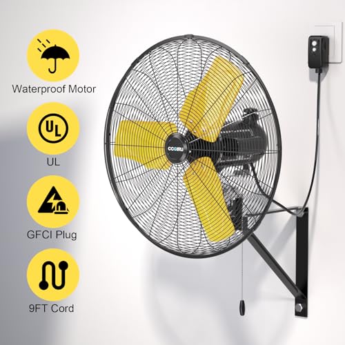 9000 CFM 24" Outdoor Oscillating Wall Fan, High Velocity 3-Speed Waterproof - Like New