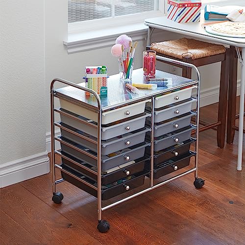 ECR4Kids 12-Drawer Mobile Organizer, Storage Cart, Grey Ombre Like New