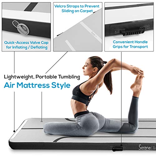SERENELIFE INFLATABLE TRAINING AIR MAT GYMNASTICS EXERCISE TUMBLE 9.8FT - GRAY - Like New