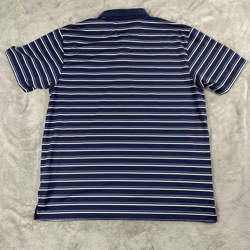 CALLAWAY SHIRT MEN'S NAVY BLUE WHITE STRIPED SHORT SLEEVE GOLF POLO - L - NAVY - Brand New