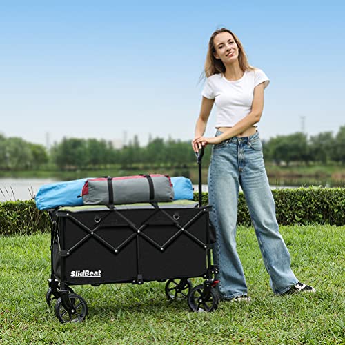 SLIDBEAT BEACH WAGON WITH BIG UNIVERSAL WHEELS FOLDING WAGON - BLACK - Like New