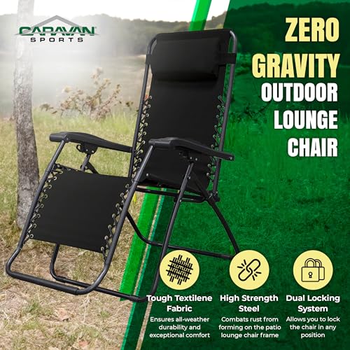 CARAVAN SPORTS ZERO GRAVITY OUTDOOR FOLDING PATIO RECLINER CHAIR - BLACK - Like New