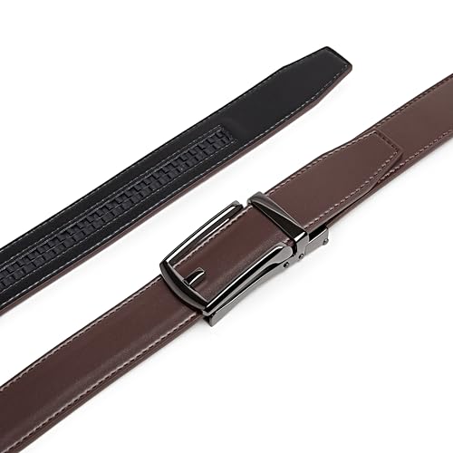 CARLO FELLINI GENUINE LEATHER RATCHET BELT – BROWN BELT/BLACK BUCKLE 28-52 - Like New