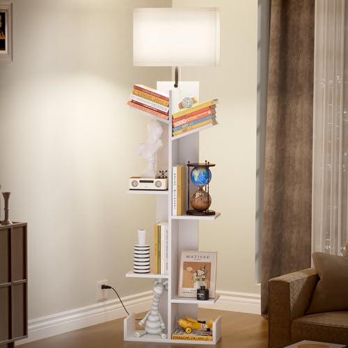 GUJIAM 7 Tier Bookshelf with Storage Light for Living Room, Bedroom - White - Like New