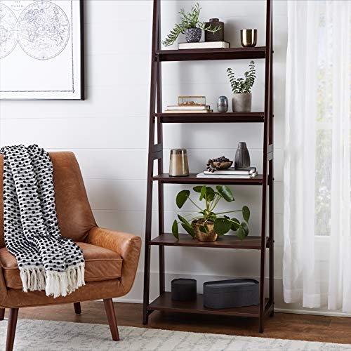AMAZON BASICS LADDER BOOKSHELF ORGANIZER RUBBERWOOD FRAME ESPRESSO - MODERN - Like New