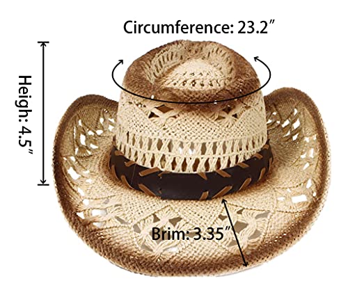 LIVINGSTON MEN & WOMEN'S WOVEN STRAW COWBOY HAT - BLUE BEAD BEIGE - Like New