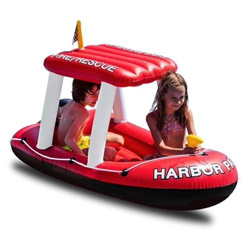 ZONETECH FIREBOAT SQUIRTER INFLATABLE POOL TOY, FIRE RESCUE THEME - RED - Like New