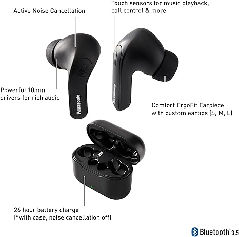 Panasonic ErgoFit True Wireless Earbuds XBS Powerful Bass RZ-B310W - Black New