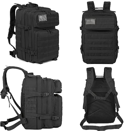 QT&QY 45L MILITARY TACTICAL BACKPACKS HIKING TREEKING RUCKSACK - BLACK - Like New