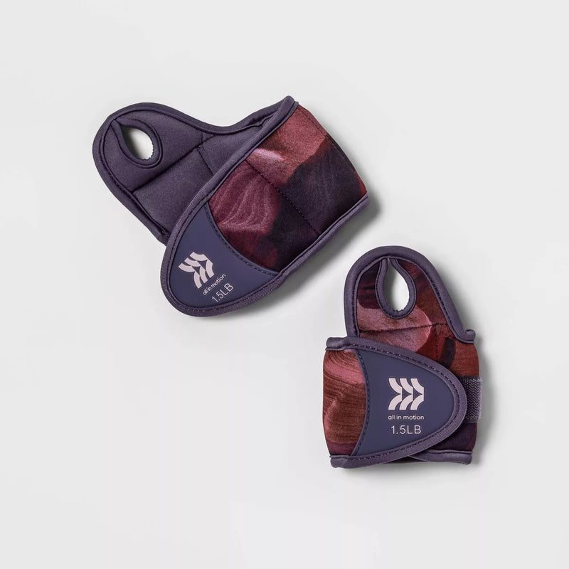 ALL IN MOTION WRIST WEIGHTS ANTI-MICROBIAL 1.5LBS 2PC - ADJUSTABLE NEOPRENE PAIR - Like New