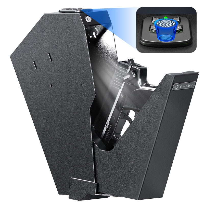 ADIMO GUN SAFE FOR HANDGUN BIOMETRIC PISTOL SAFE FINGERPRINT SINGLE MOUNT BLACK - Like New