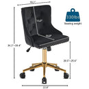 VINGLI Black Velvet Armless Office Chair Gold Base/Wheels Small Cute Vanity - Brand New