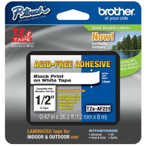 BROTHER GENUINE P-TOUCH TAPE 1/2" ACID-FREE ADHESIVE LAMINATED TZEAF231 - 2 Pack - Brand New