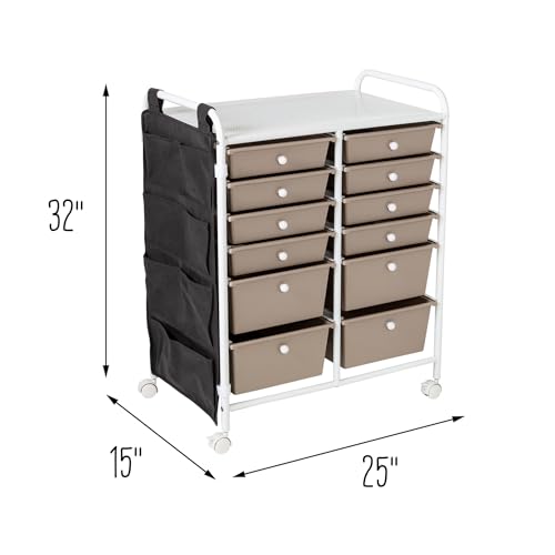 HONEY-CAN-DO 12-DRAWER METAL ROLLING STORAGE CART WITH SIDE POCKETS CRT-09104 - Like New