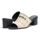 KL154474 KARL LAGERFELD WOMEN'S HARFORD HEELED SANDAL MULE, SIZE 10, NAT/BLK - Like New