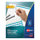 AVERY PRINT & APPLY CLEAR LABEL UNPUNCHED DIVIDERS 5-TAB 25 SETS - 11443 - MULTI - Like New