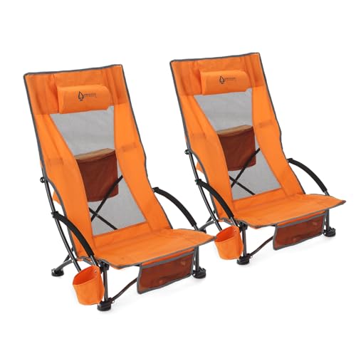 ARROWHEAD OUTDOOR 2-PACK LOW SEATING FOLDING BEACH CHAIR - ORANGE - Like New