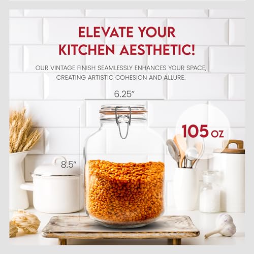 AMICI HOME GLASS HERMETIC PRESERVING CANNING JAR EXT, 105 OZ - 7AB026 - CLEAR - Like New