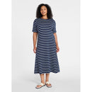 TIME AND TRU WOMEN'S SEAMED COTTON MIDI DRESS - SIZE: WOMEN M - DARK NAVY STRIPE - Brand New