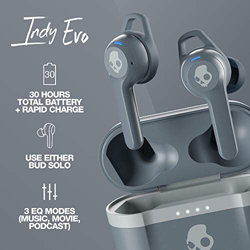 SKULLCANDY INDY EVO IN-EAR WIRELESS EARBUDS, 30 HR BATTERY MICROPHONE - GLAY - Brand New
