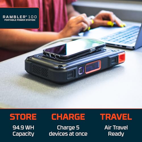 NEBO RAMBLER 100 PORTABLE POWER STATION, 94.4WH, 5-WAY OUTPUT, 100W AC - BLACK - Like New