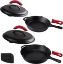 CUISINEL Cast Iron Skillet Set with Lids 10"+12" Frying Pan Set - Black Like New