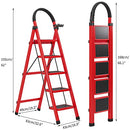 JOISCOPE 5 Step Ladder, Folding Step Stool with Widening and Thicken Pedals Red - Like New