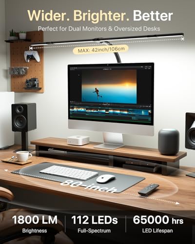 ONEMIX 42" LED DESK LAMP CLAMP ARCHITECT DESK REMOTE 4-SEGMENT 1800LM - BLACK - Like New