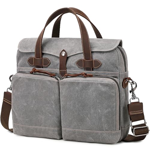 BOVIP LAPTOP BAG MEN 15.6" MESSENGER BAG WATER RESISTANT CANVAS - GRAY - Like New