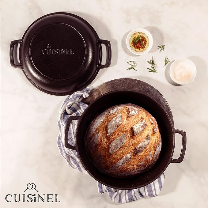 Cuisinel Cast Iron Double Dutch Oven 5-Quart 2-in-1 10" Skillet - Black - Like New